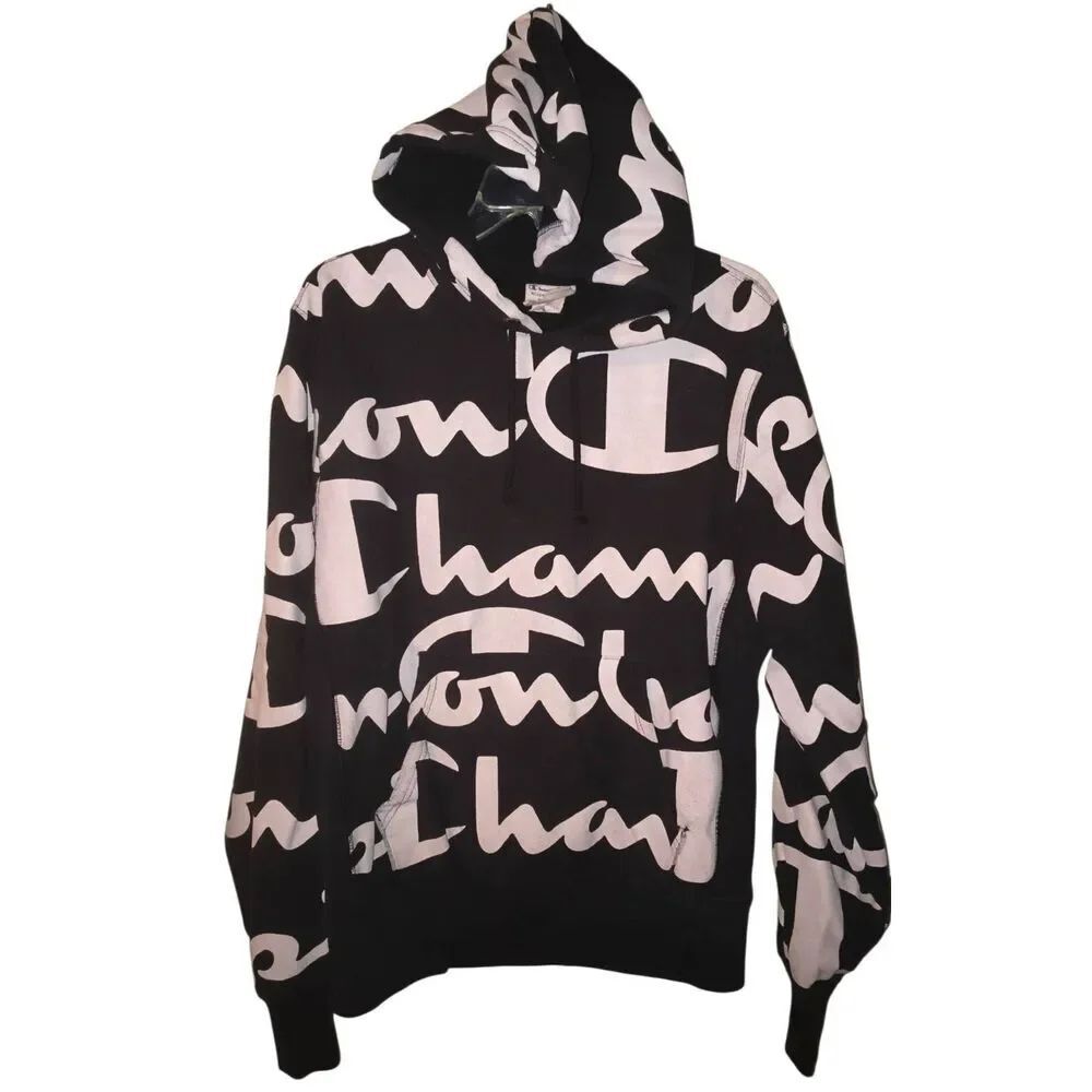 Champion All Over Print Reverse Weave  Hoodie Sweatshirt Spell Out Men's Size Me